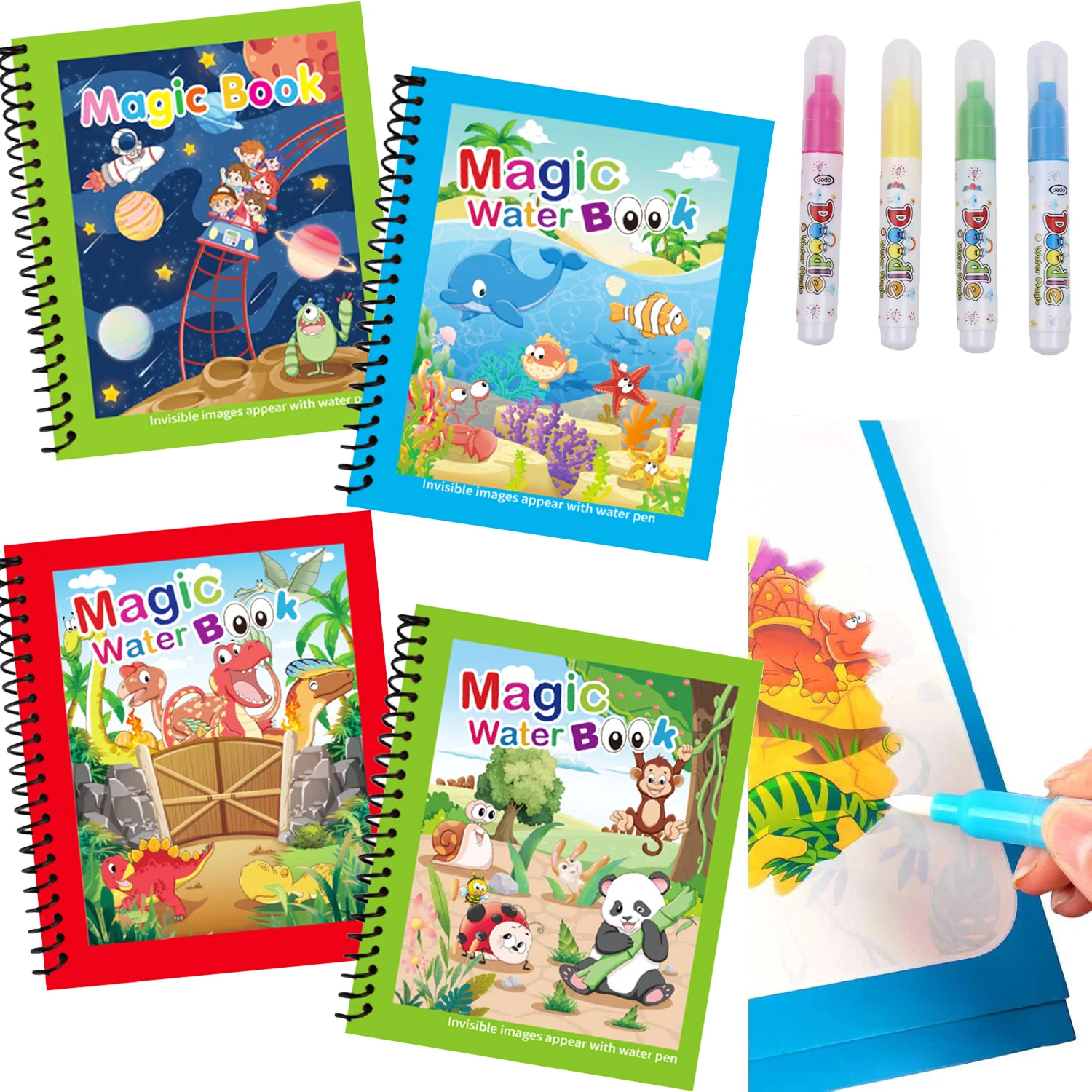 Reusable Water Magic Coloring Book - Sihirli Su Boyama Kitabı, Yeniden Doldurulabilir