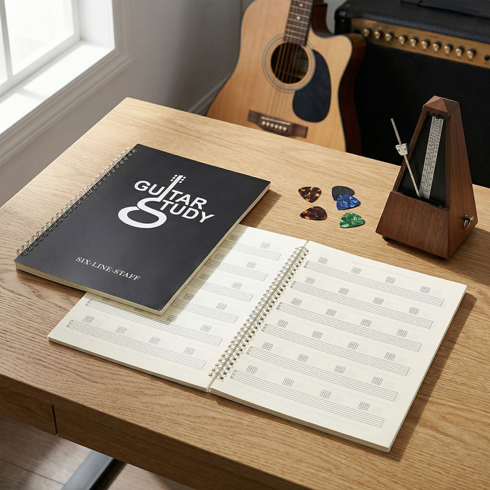 Blank Sheet Music Notebook - 2 Adet Gitar Tablaturası Defteri 6