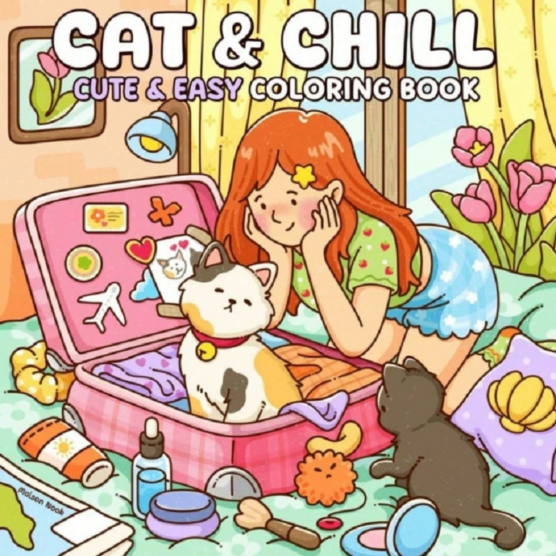 Adult Coloring Book Stress Relief - Kedi ve Kız Yetişkinler İçin Sevimli
