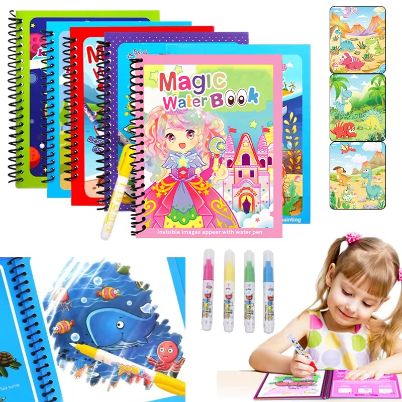 Reusable Water Magic Coloring Book - Karikatür sihirli su çizim kitabı su