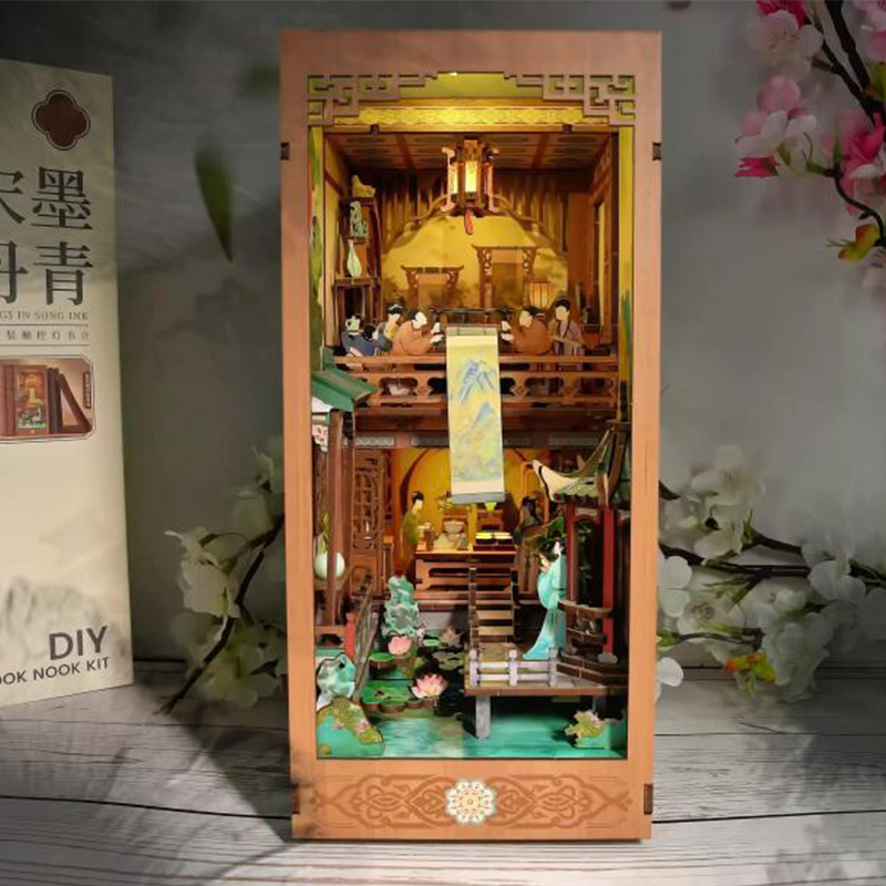 Diy Wooden Book Nook Kit Shelf Insert - DIY Ahşap Kitap Köşesi Raf Ekleme