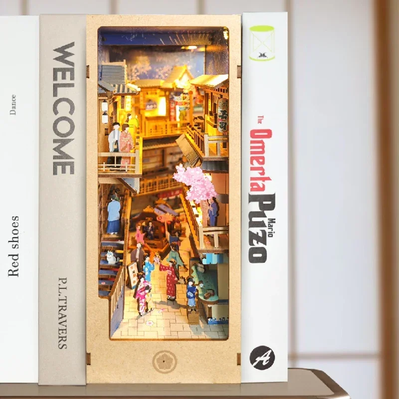 Diy Wooden Book Nook Kit Shelf Insert - Japon Retro DIY Ahşap Kitap Köşesi