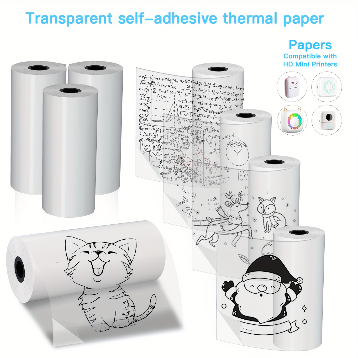 Mini Pocket Thermal Printer Paper Roll - 2/4/8 Rulo Şeffaf Kendinden Yapışkanlı Termal