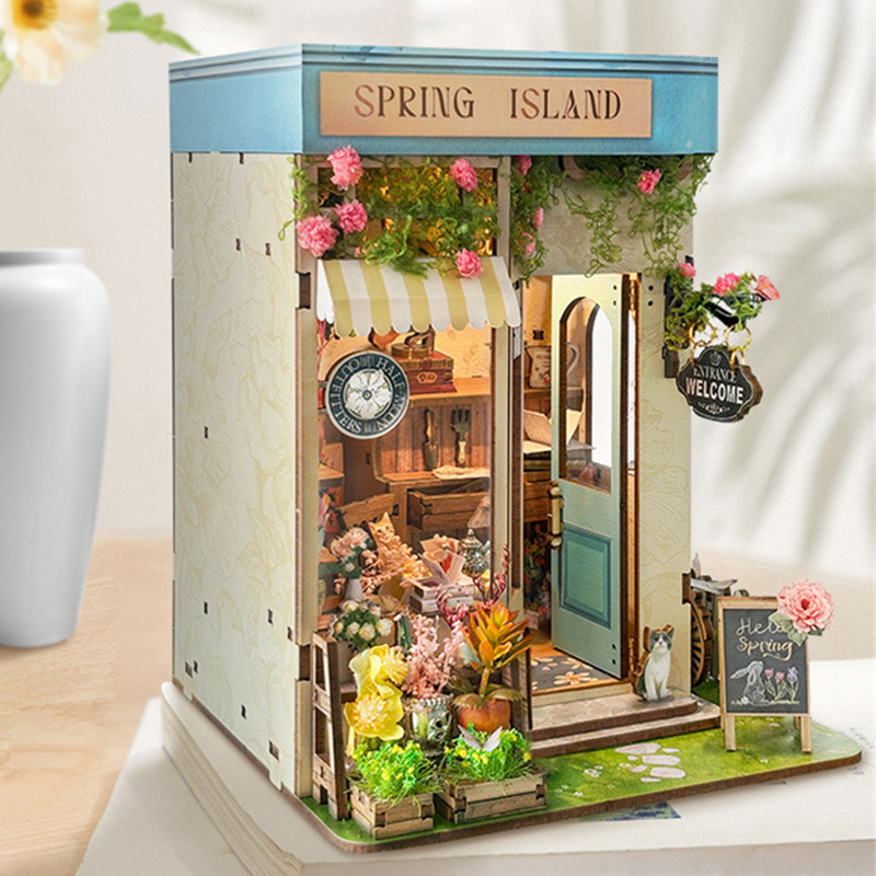 DIY Ahşap Bahar Adası Çiçek Ca - Diy Wooden Book Nook Kit Shelf Insert incelemesi ve fiyatı
