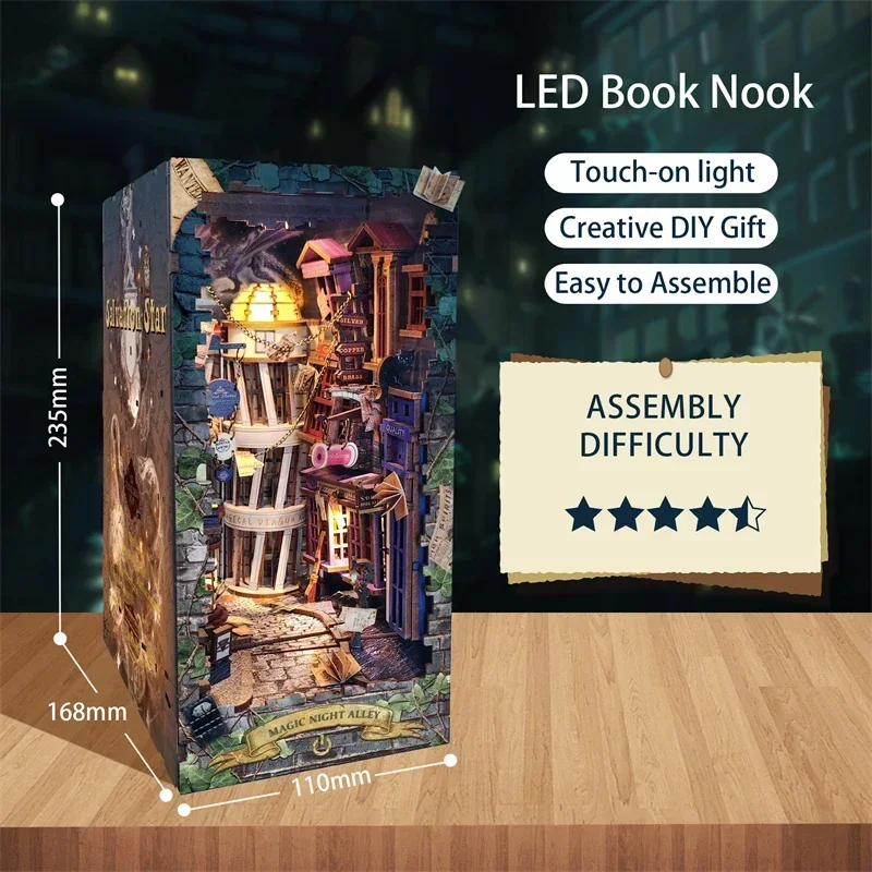 Retro DIY Sihirli Gece Sokakla - Diy Wooden Book Nook Kit Shelf Insert incelemesi ve fiyatı
